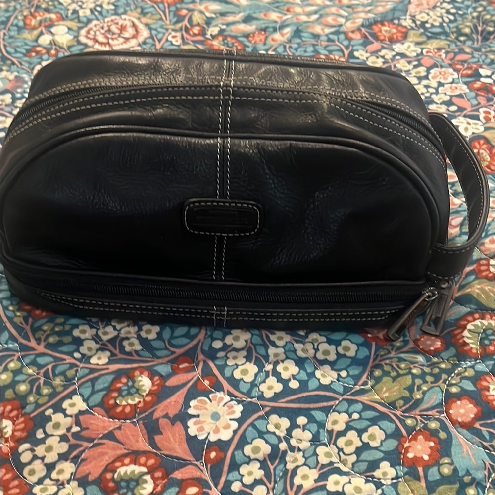 Vintage Fossil Black Leather Men's Toiletry Bag